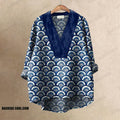 Japanese Traditional Style Printed Casual V-neck Shirt