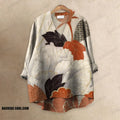 Women's Japanese Colored Leaves Art Printed Casual V-neck Blouse