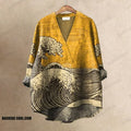 Women's Creative Wave Pattern Printed Casual V-neck Blouse