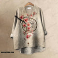 Women's Retro Plum Blossom Art Printed Casual V-neck Blouse