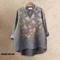 Retro Japanese Art Ombre Floral Printed Casual V-neck Blouse