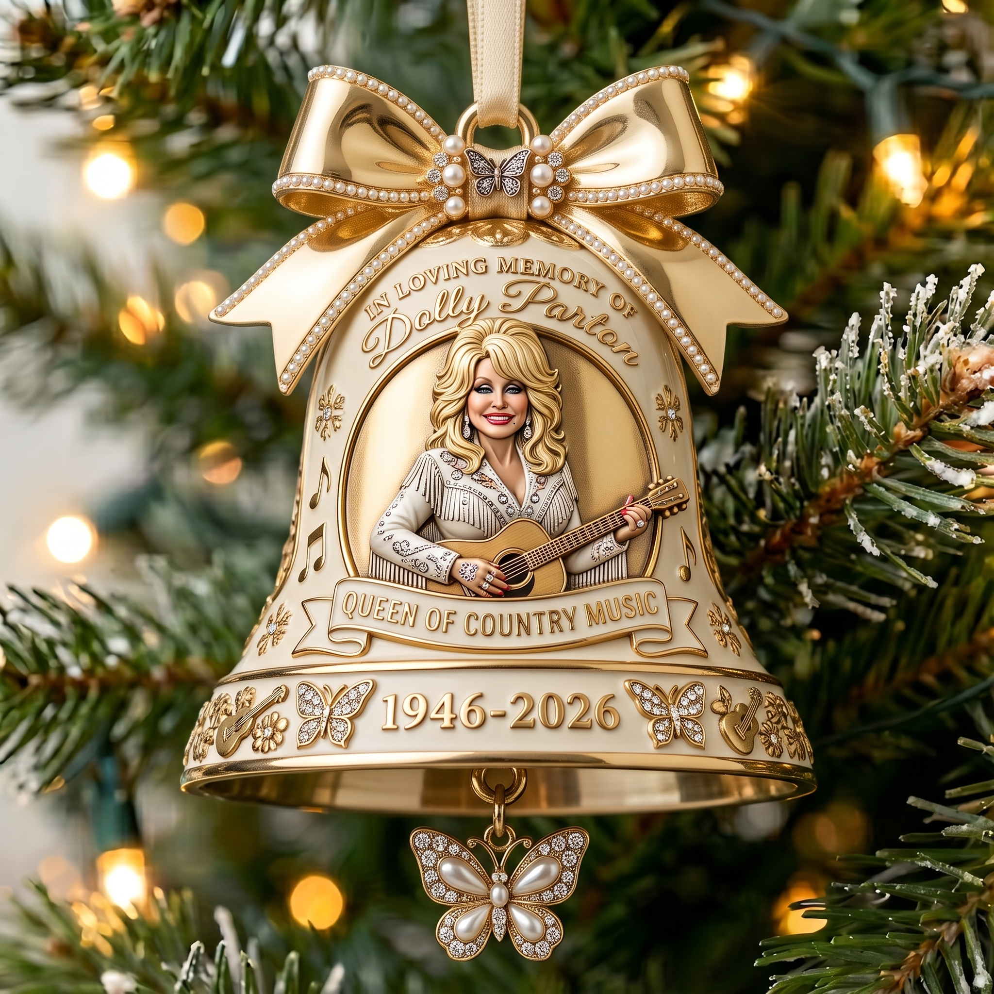 Commemorating the Queen of Country Music Christmas Bell Ornament