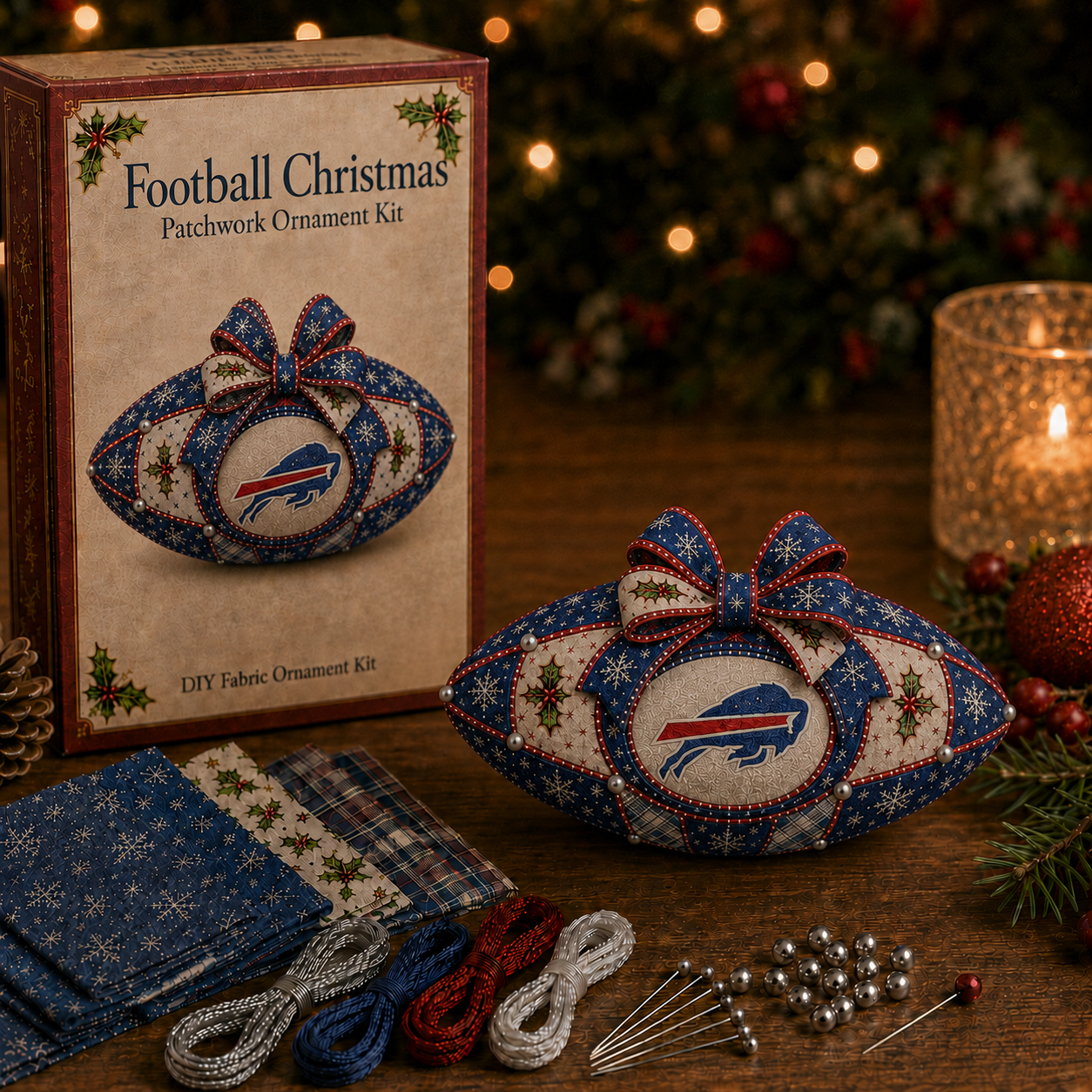 🏈 Football Christmas Patchwork Ornament Kit – 32 Team Designs
