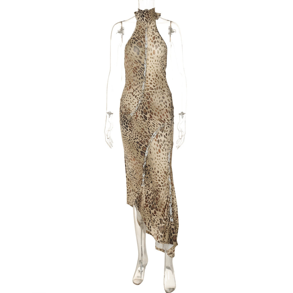 SABINA™ - Graceful Leopard Backless Sleeveless Maxi Dress